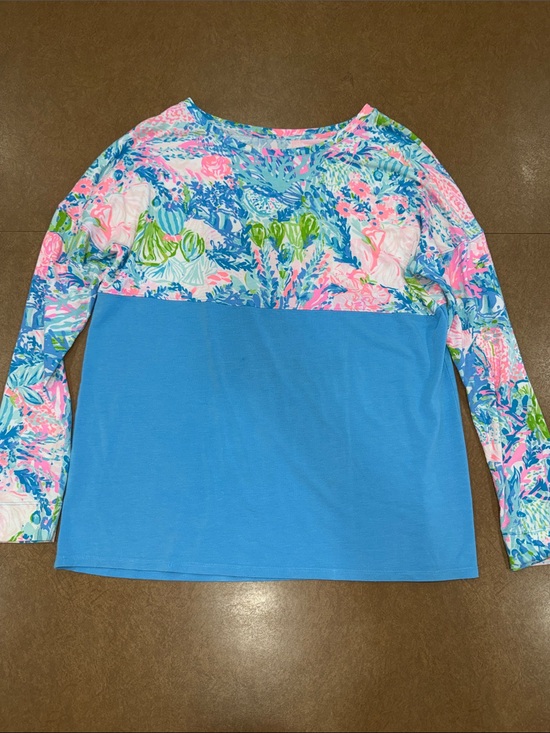 Lilly Pulitzer Tops - Lilly Pulitzer Fish My Wish Blue Floral Yoke & Sleeve Long-Sleeve Tee • Size M